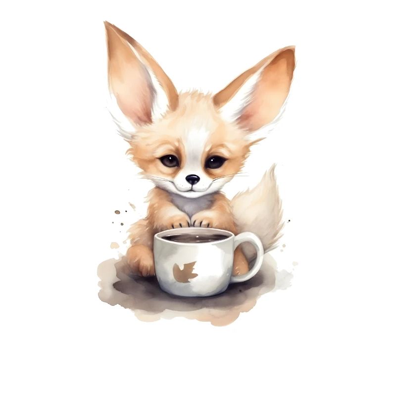Fennec Fox avec style aquarelle café