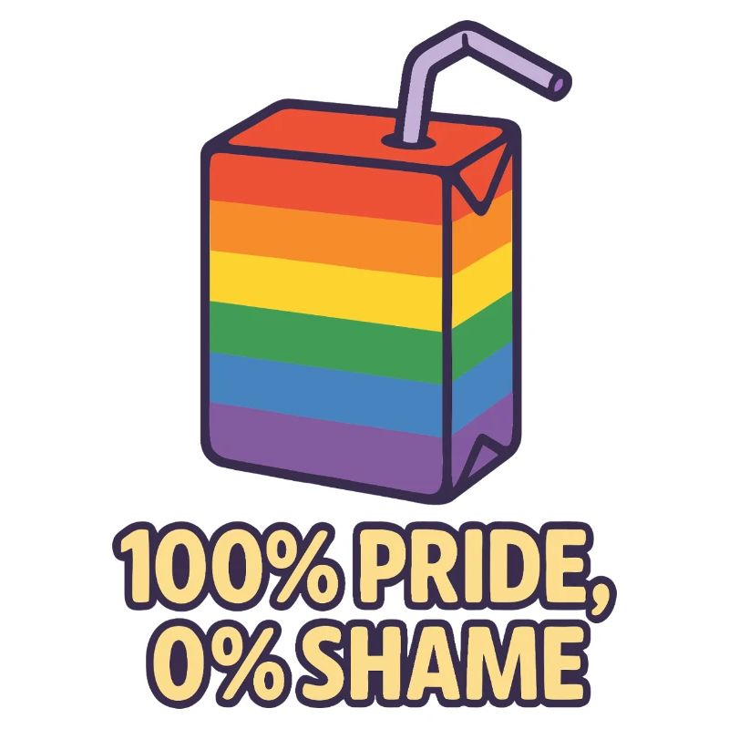 100% Pride, 0% Shame – Regenbogen-Saftbox Design