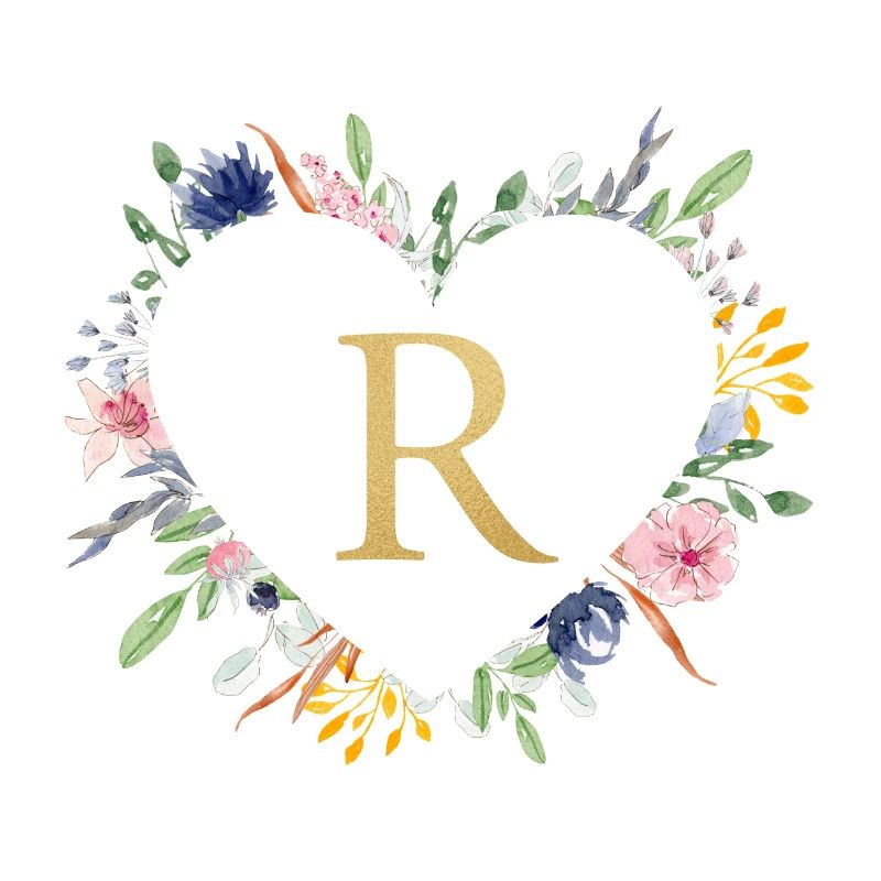Customizable Monogram R Heart Floral