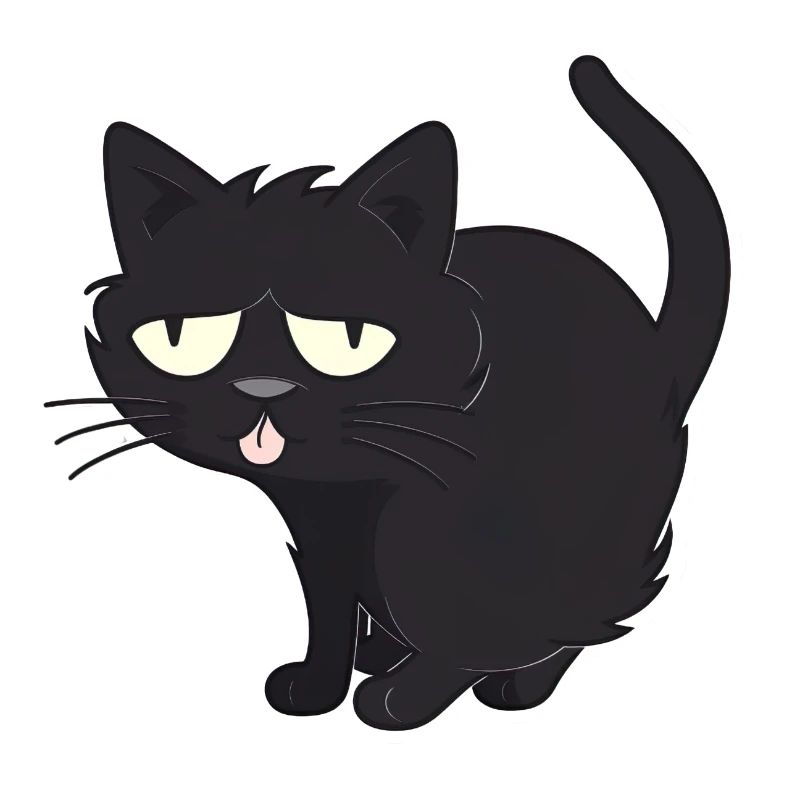 Un chat noir effronté tire la langue