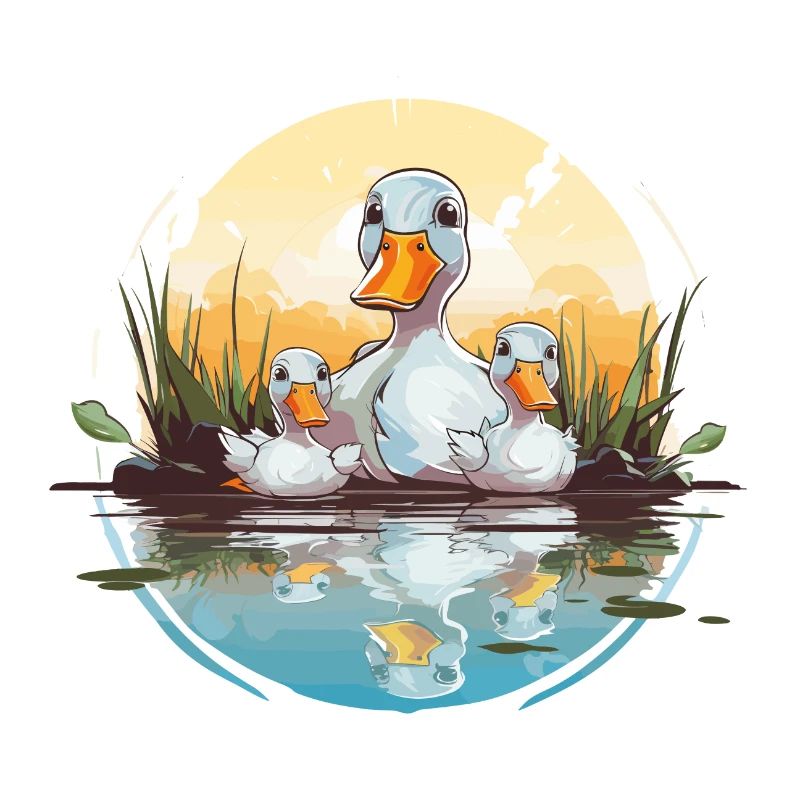 Famille de canards dans l’étang