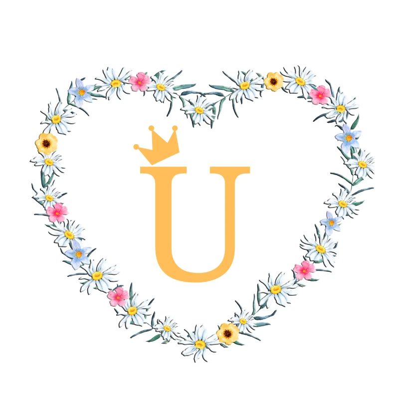 Letter U, Monogram, Heart, Personalizable