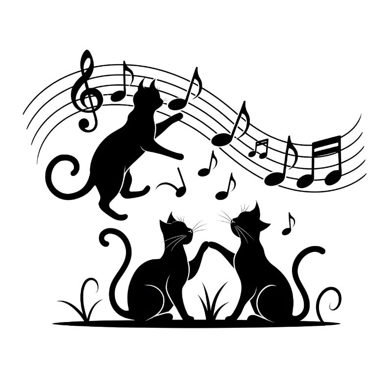 Motif chats noirs jouant avec note de musique
