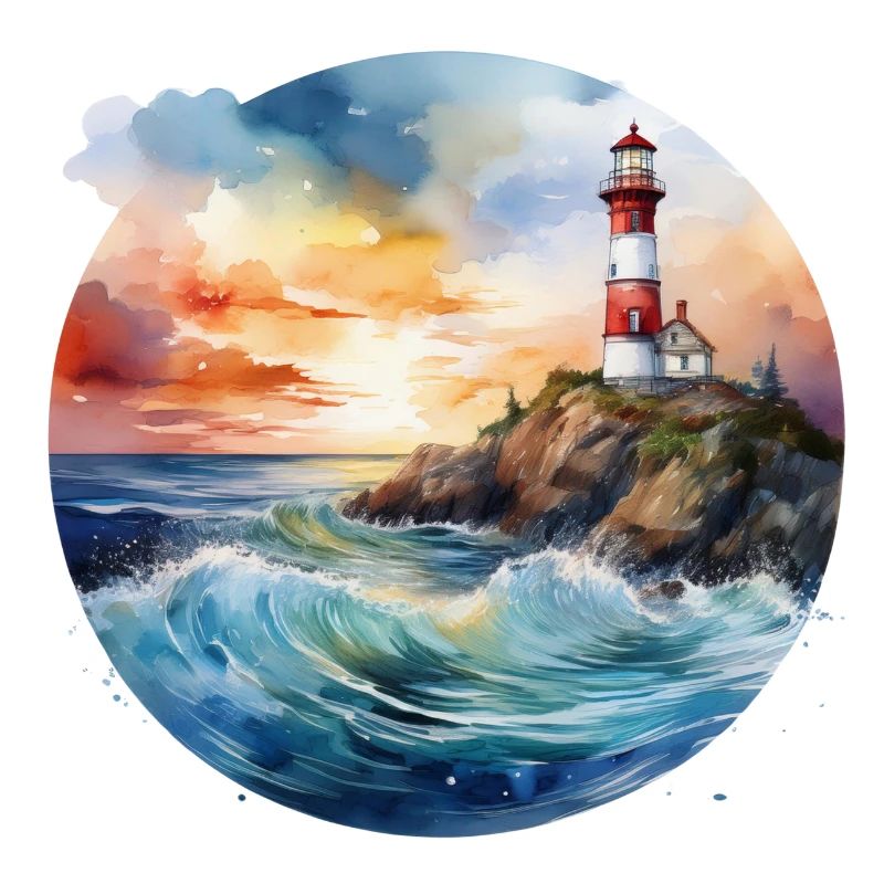 Majestic Lighthouse at Sunset with Crashing Waves