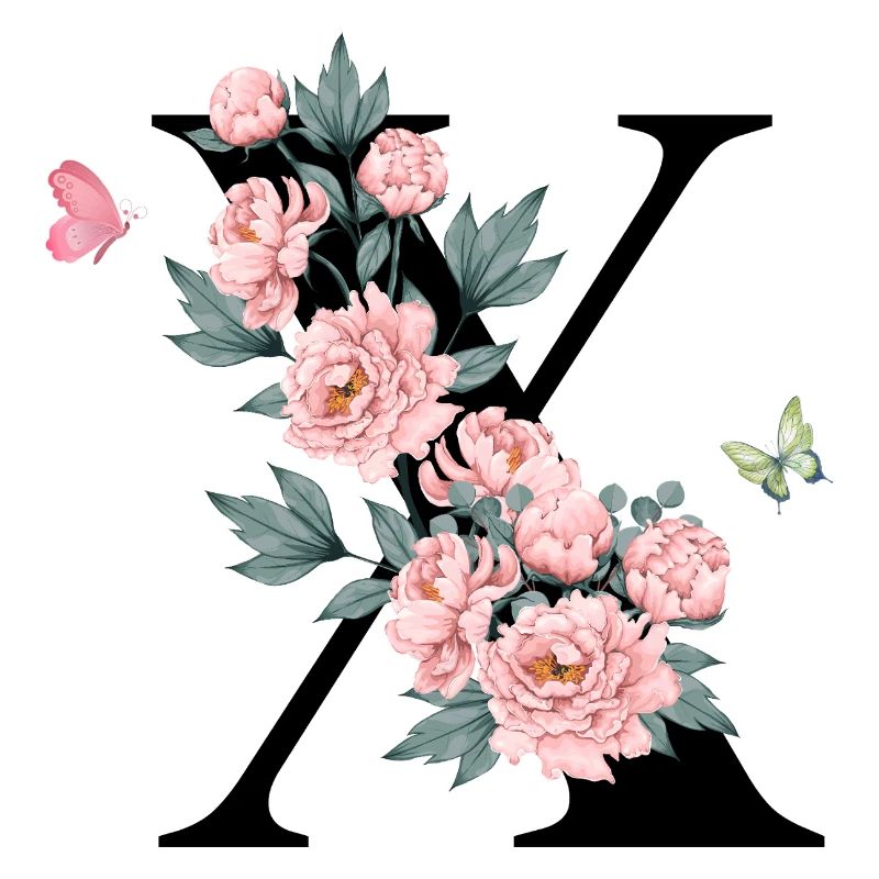 Lettre x fleurs rose