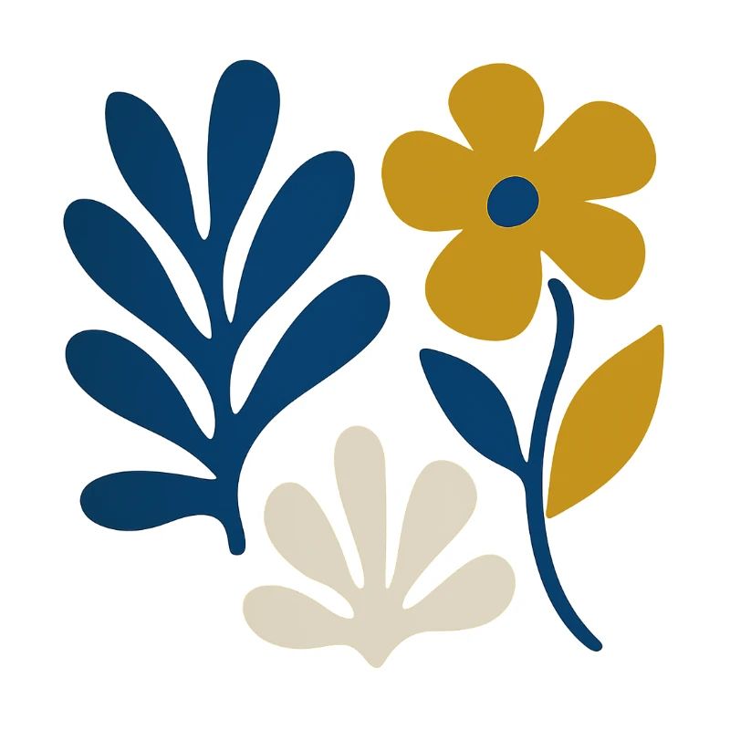 Florale Komposition – Blau & Senf