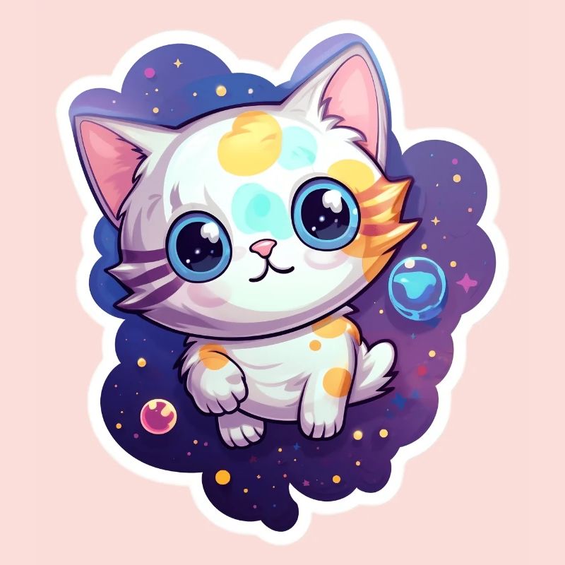 Mignon chat de dessin animé flottant dans l’espace