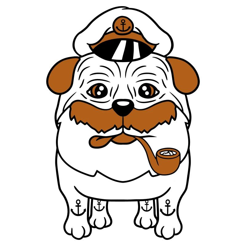 Old Pug Dog Captain Funny Cute Cartoon Comic