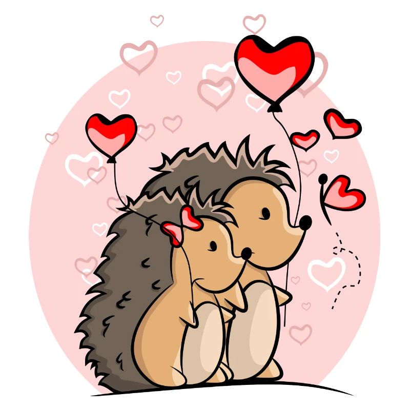 Igel Paar Liebe mit Herzen und Luftballons