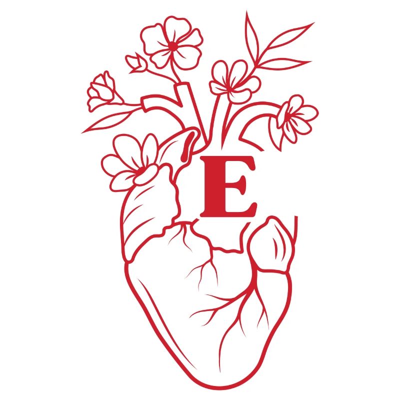 Buchstabe e Herz rot Blumen Anatomie