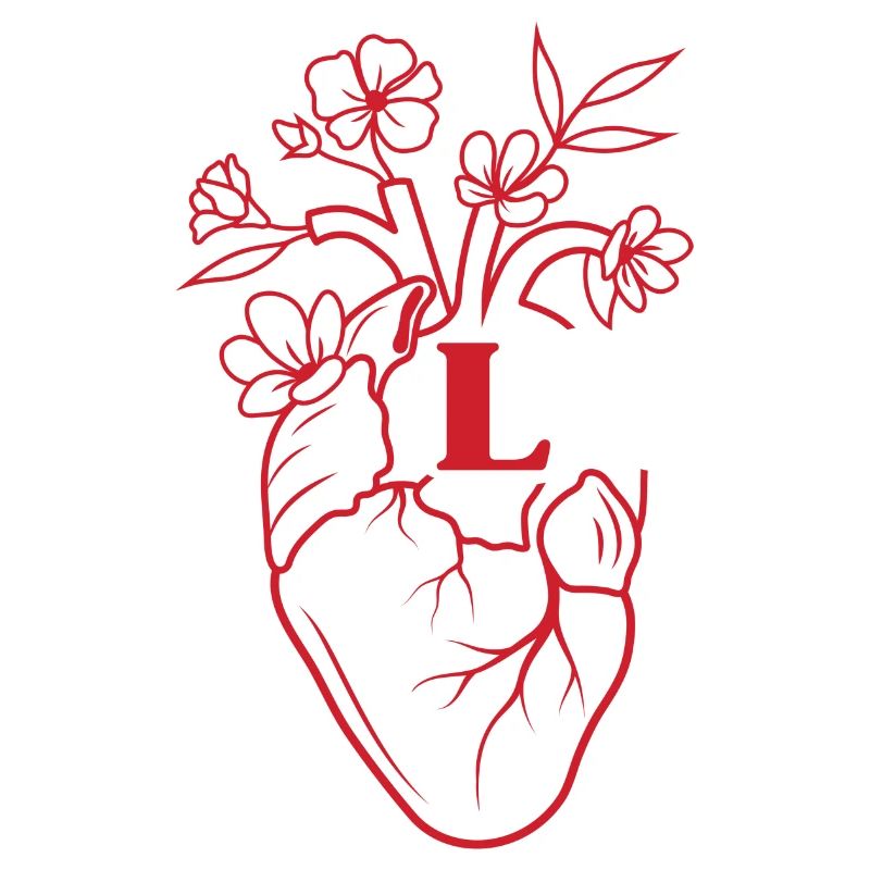 Buchstabe l Herz schwarze florale Anatomie