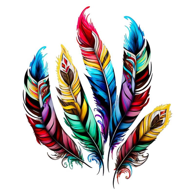 Colorful Feathers Boho Ethno Style Pattern Tribal Retro