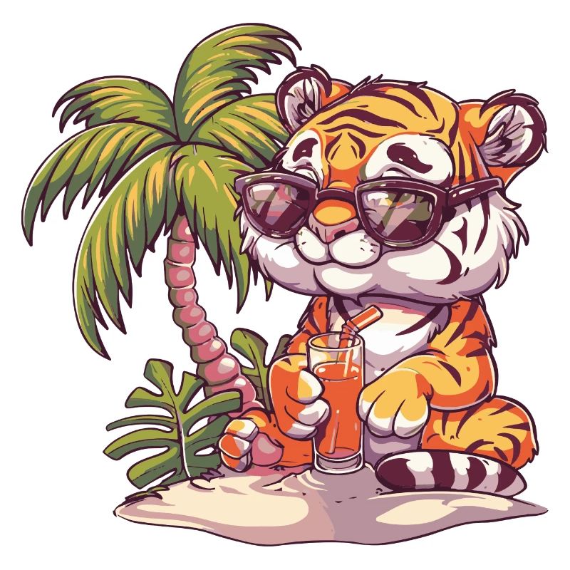 Tiger Sommer Strand Comic