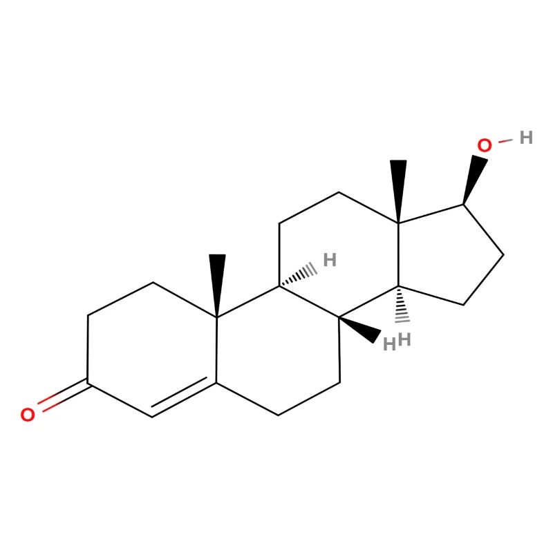 Molécule de testostérone - Formule structurale colorée