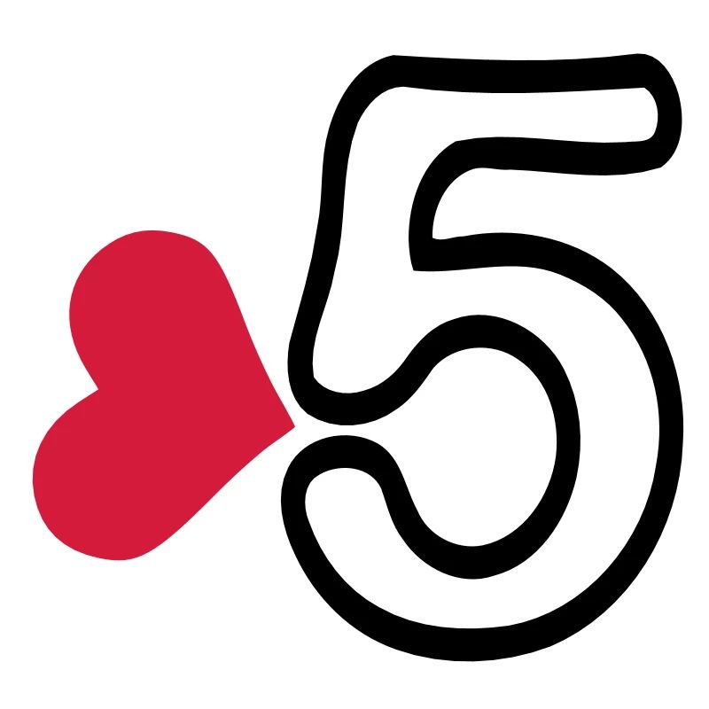 Number 5 & red heart