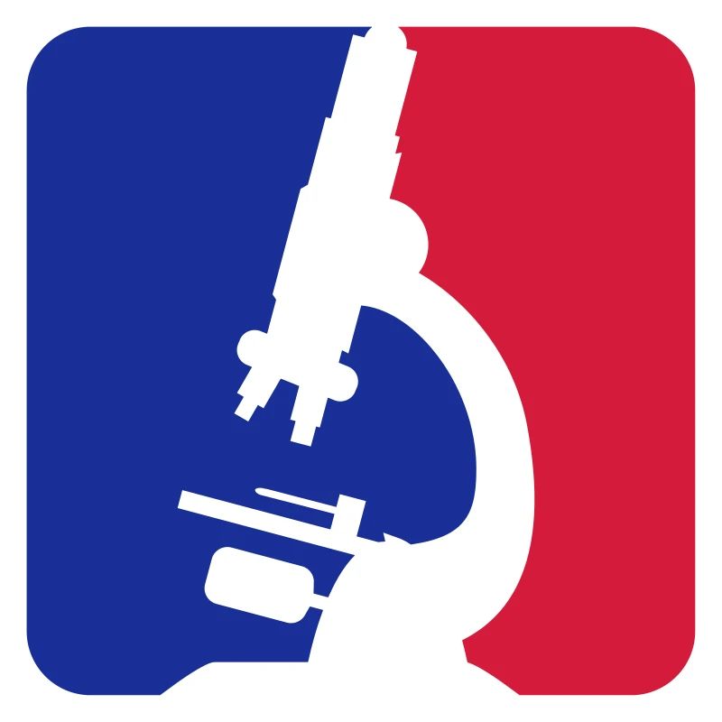 red blue microscope logo scientist researcher f