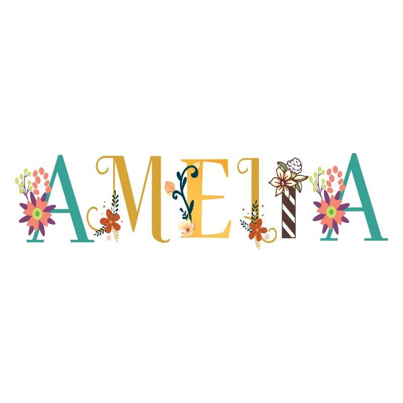 Art du nom AMELIA avec fleurs brodées
