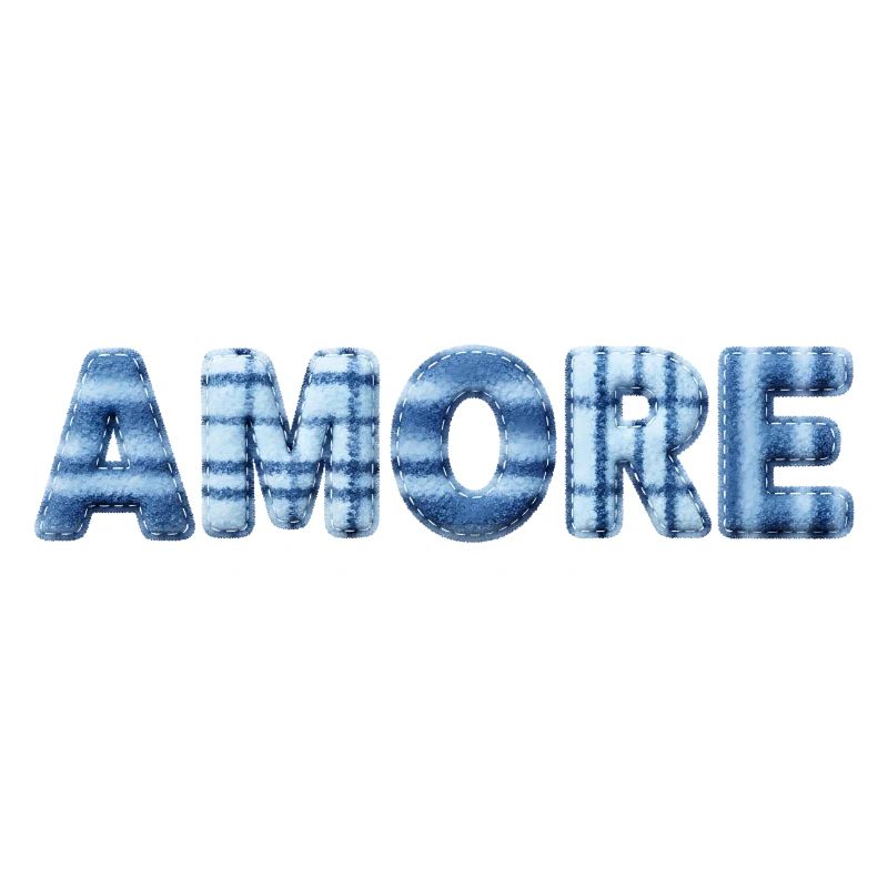 Tendance en patchwork de lettrage bleu glace Amore