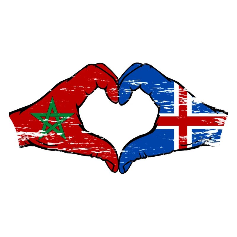 Maroc Islande Drapeau Mains Coeur Forme Utilisé