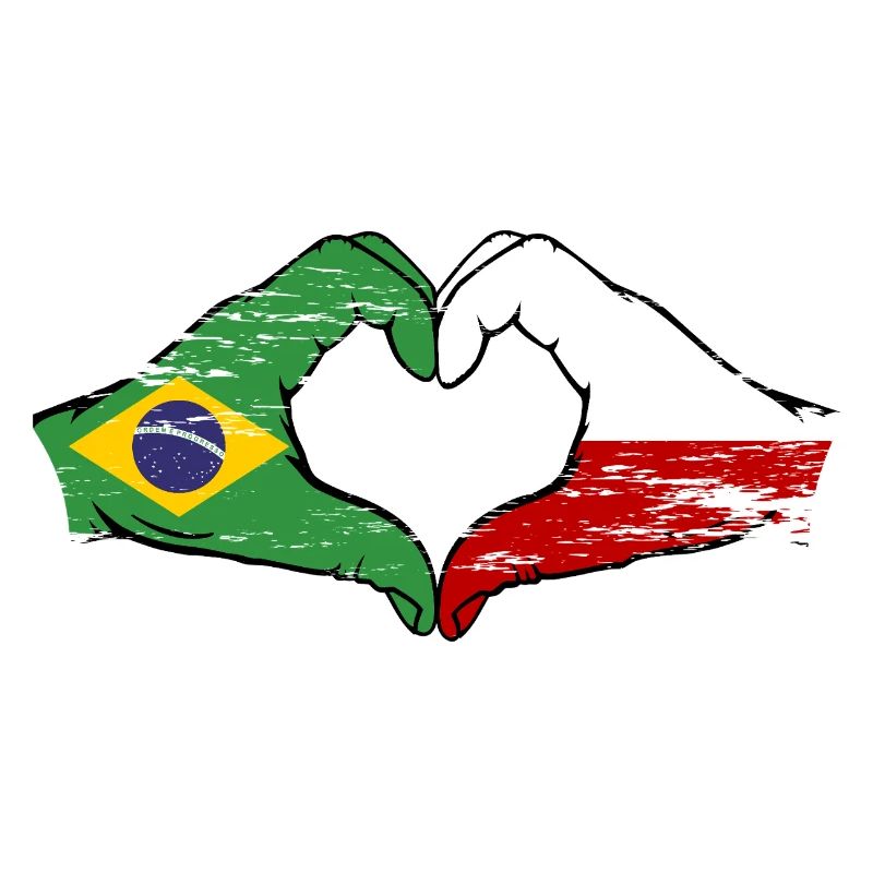 Brésil Pologne Drapeau Main Forme Coeur Utilisé