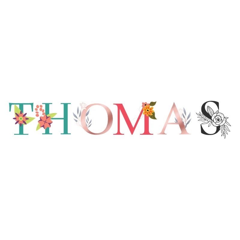 THOMAS Name Art With Flowers Embroidered