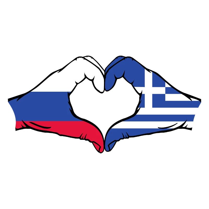Russie Grèce Drapeau Mains Coeur Forme