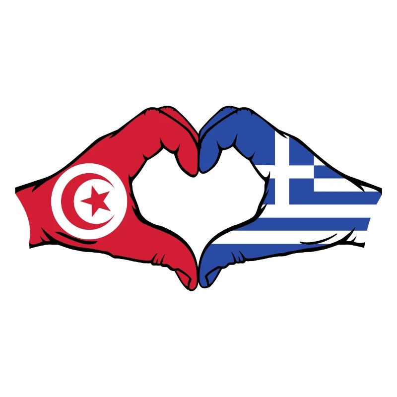 Tunisie Grèce Drapeau Mains Coeur Forme
