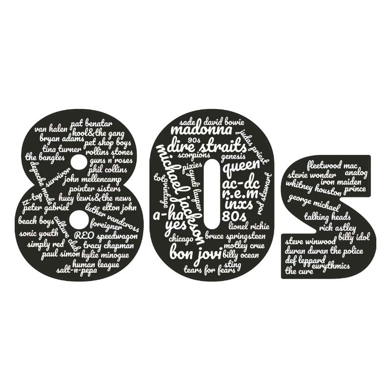 Cloud words 80s white