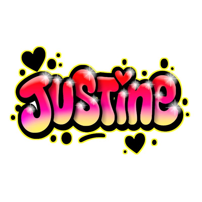 Justine Graffiti Name Printable Bubbles Hearts