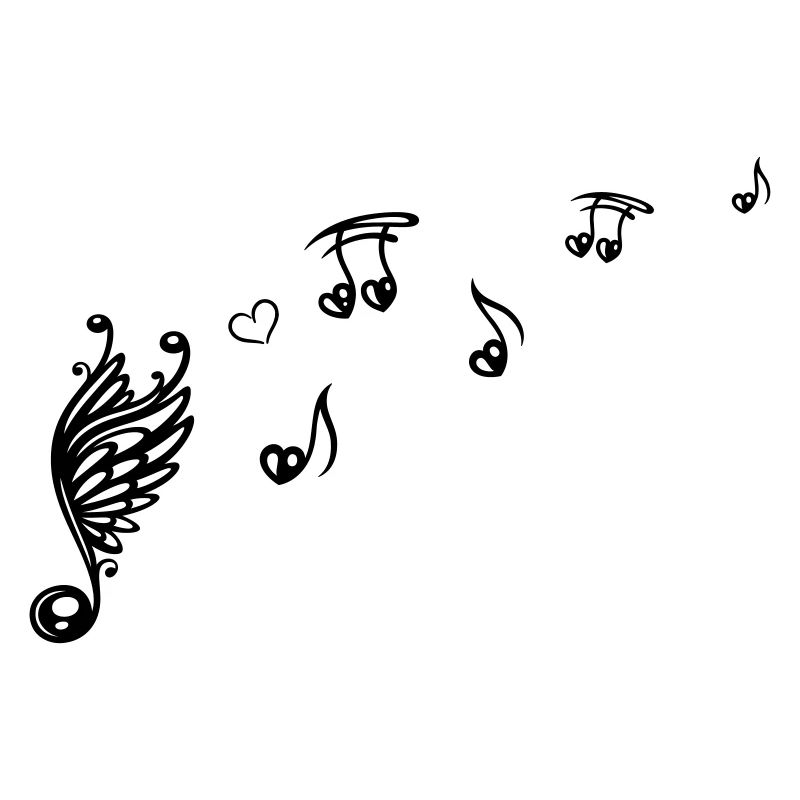 Note musicale avec des ailes et du cœur.