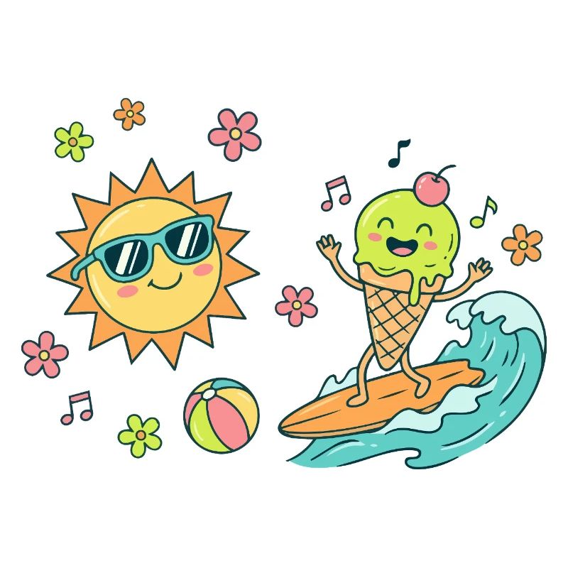 Sonne Surfer Eiscreme Wellen Eiskugel Sommer Spaß