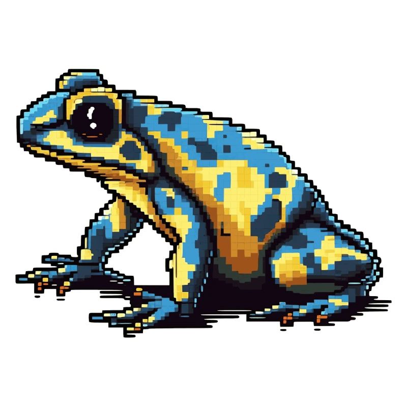 Colorful retro pixel poison dart frog in 8 bit
