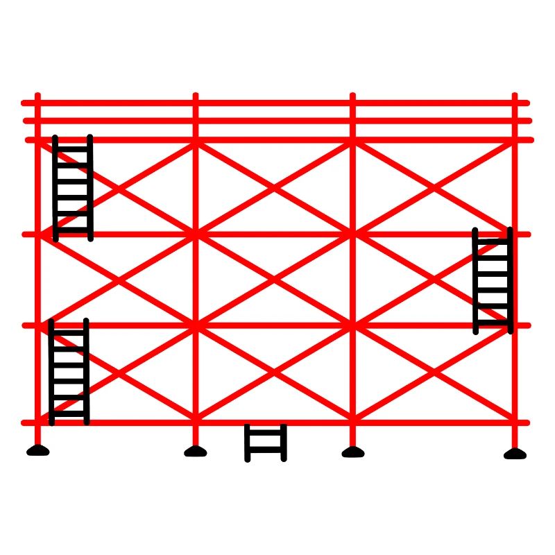 Échafaudage rouge avec marches noires conception de construction