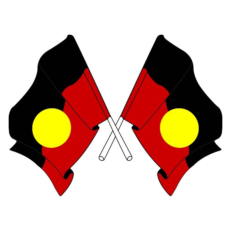Deux drapeaux croisés par des Aborigènes