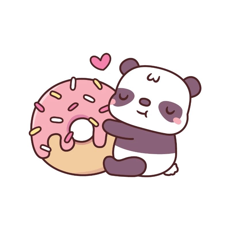Cute Panda Bear Hugging Donut