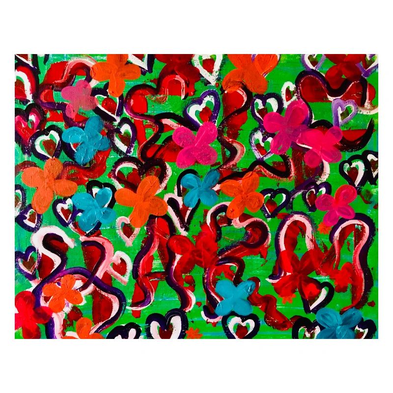 Explosion de couleurs de cœurs et de fleurs