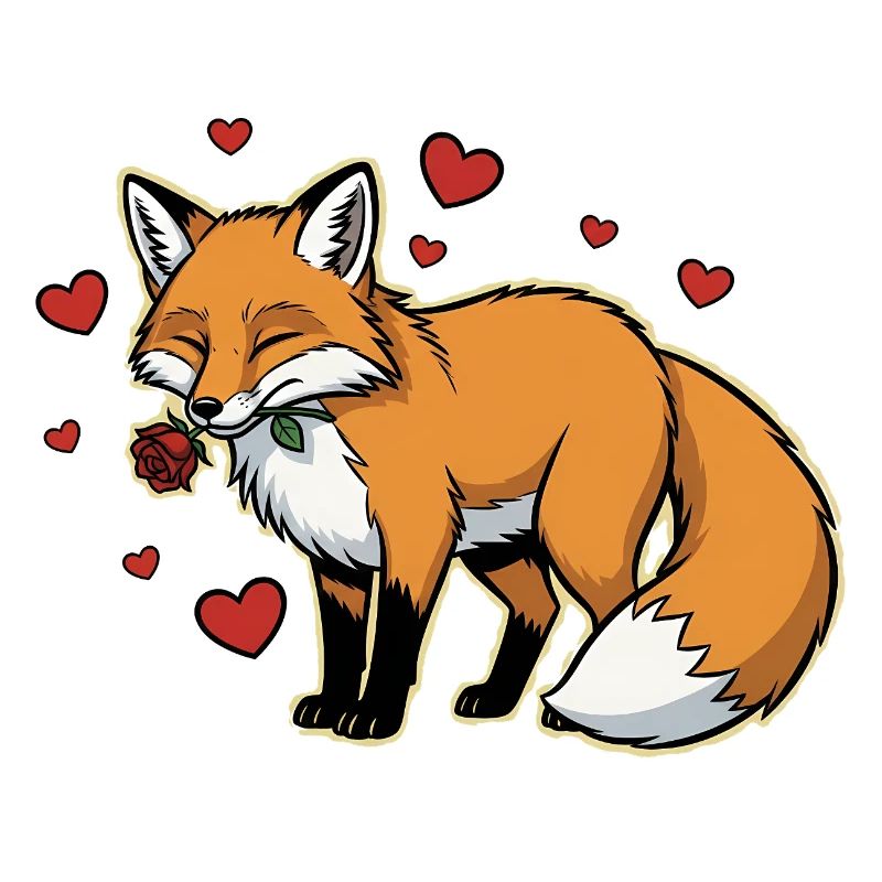 Romantic Fox with Rose