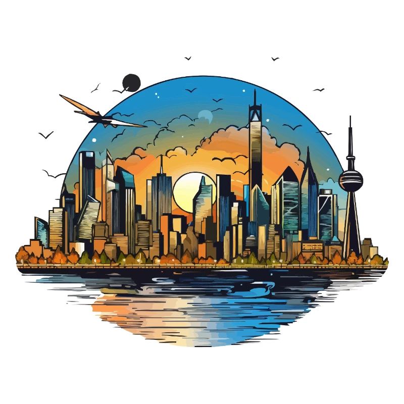 Sunset Skyline Reflection