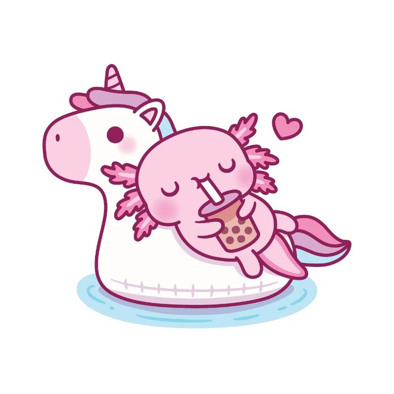 Cute Axolotl Chilling On Unicorn Pool Float Summer