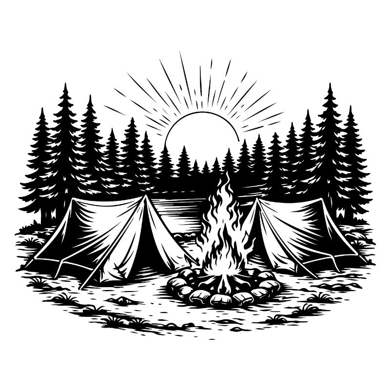 Paysage forestier de tentes de camping