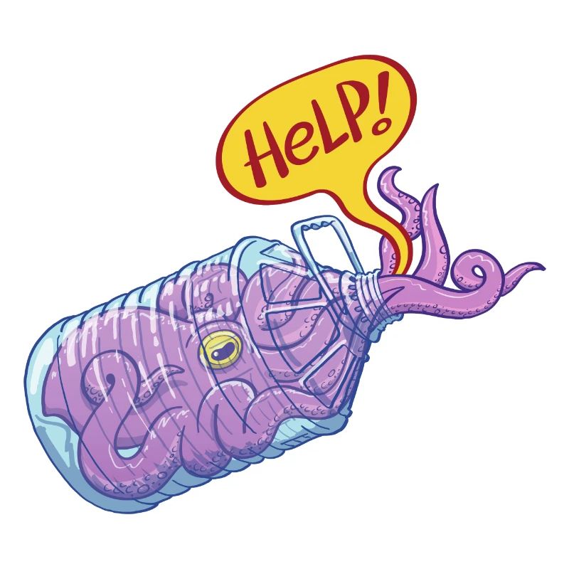 Octopus inside plastic bottle asking for help