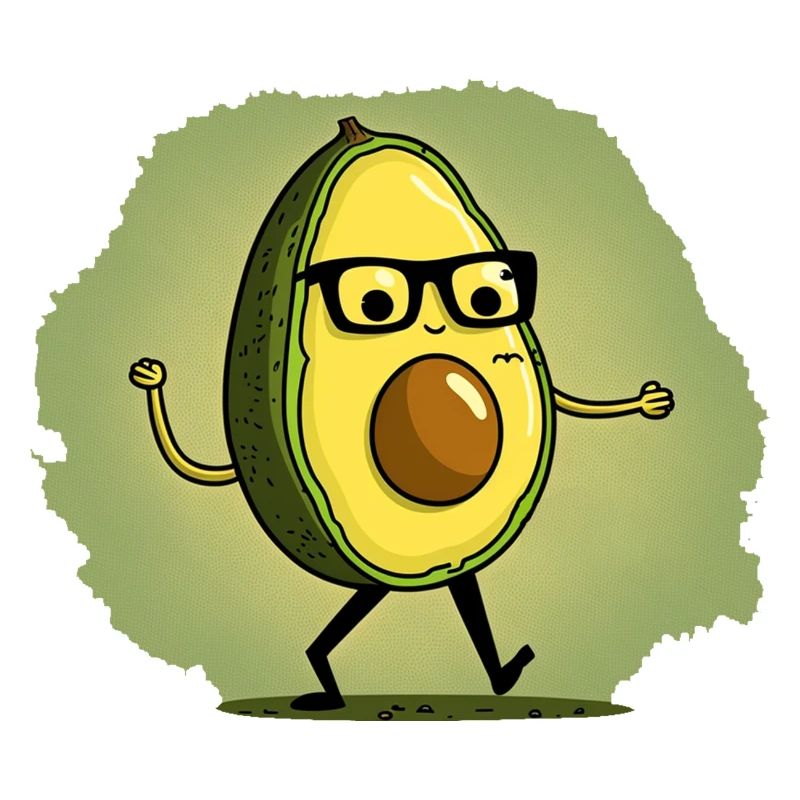 Nerdige Avocada läuft über eine Wiese