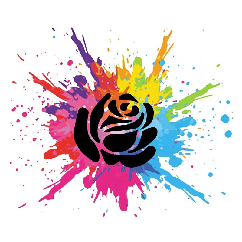Black flower and multicolored explosion