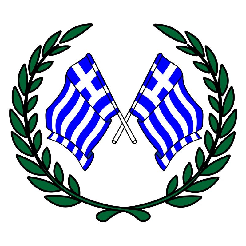 Flags Greece in laurel wreath