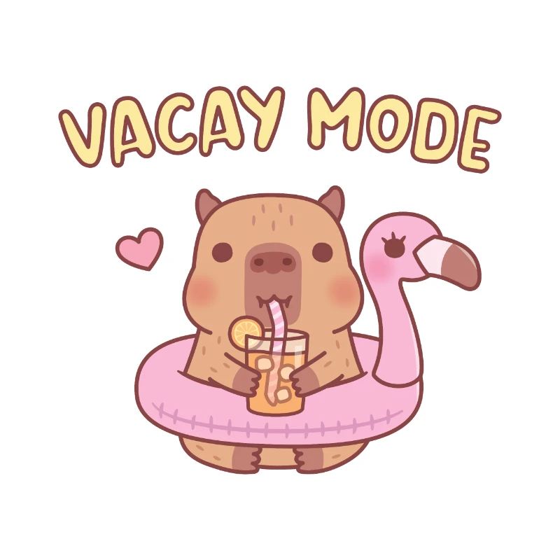 Cute Capybara In Flamingo Pool Float, Vacay Mode