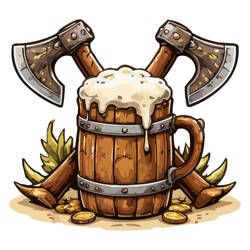 Bierfass mit Äxten Wikinger