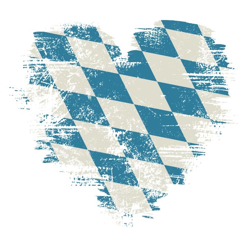 Retro Bavaria Heart with Blue White Diamond Pattern