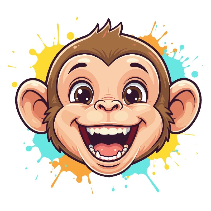 Cheerful monkey with paint splashes