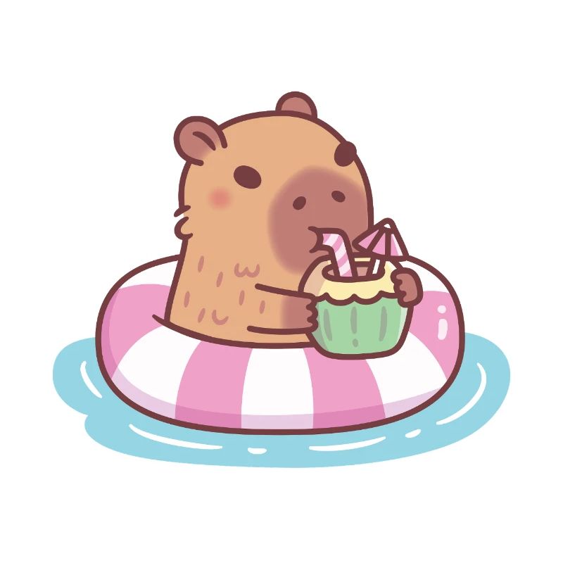 Süßes Capybara chillt im Pool Float Kokosnussgetränk