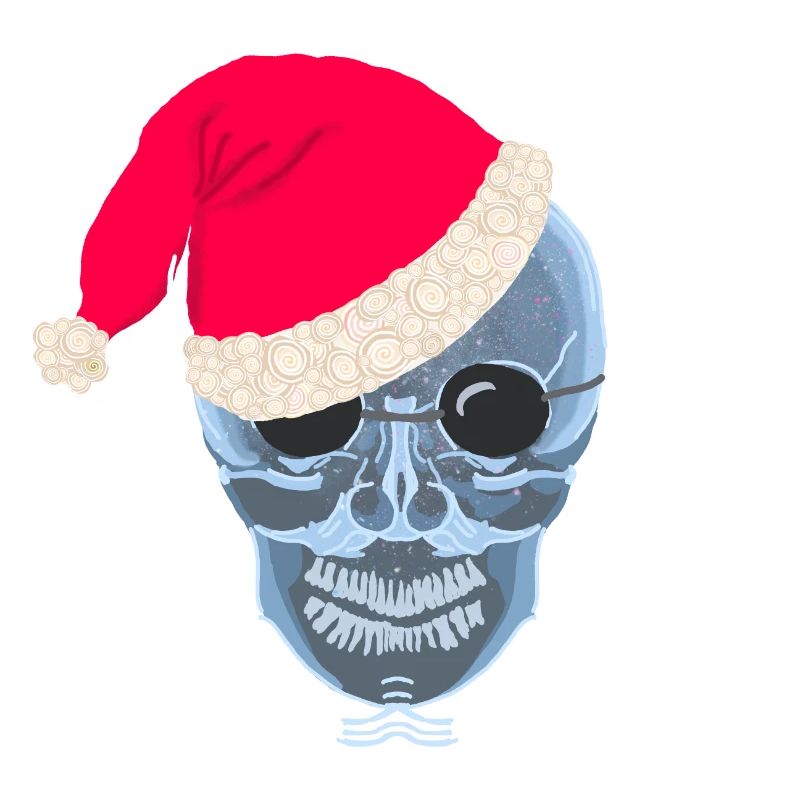 X-ray skull Santa hat, drawing